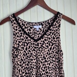 Secret Treasures Pajama Top Womens Small Beige Leopard Cami Ruffle Sleepwear
